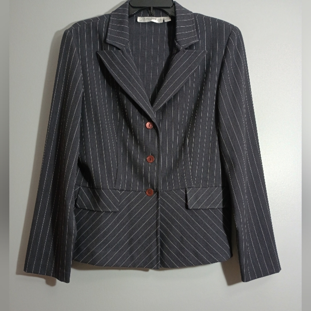 Ilyse Hart Ltd Gray‎ Pinstripe Peplum Blazer 14